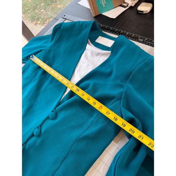 Vintage 80s Power Dressing Jacket! Teal Blazer w/ Epic Shoulder Pads (M/L) - Picture 9 of 14